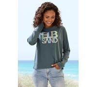 Langarmshirt ELBSAND "Ilda", Damen, Gr. S (36), blau (petrol), Jersey, Obermaterial: 50% Baumwolle, 50% Polyester, unifarben, figurumspielend hüftlang, Rundhals, Shirts Langarmshirt, mir Frontprint (3