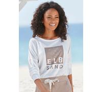 Langarmshirt ELBSAND "Irpa", Damen, Gr. M (38), weiß, Jersey, Obermaterial: 50% Baumwolle, 50% Polyester, leicht transparent, unifarben mit Farbeinsatz, figurumspielend hüftlang, Rundhals, Shirts Lang