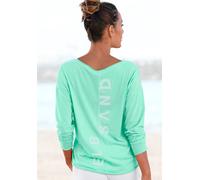 Langarmshirt ELBSAND "Raina", Damen, Gr. XXL (44), grün (mint), Jersey, Obermaterial: 50% Baumwolle, 50% Polyester, unifarben, figurumspielend hüftlang, Rundhals, Shirts Langarmshirt, mit Logoprint hi