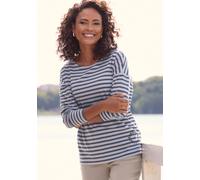 Langarmshirt ELBSAND "Tooske", Damen, Gr. S, grau (marine, blau gestreift), Jersey, Obermaterial: 50% Baumwolle, 50% Polyester, gestreift, figurumspielend hüftlang, Rundhals, Shirts Langarmshirt, mit