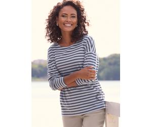 Langarmshirt ELBSAND "Tooske", Damen, Gr. XXL, marine, blau gestreift, Jersey, Obermaterial: 50% Baumwolle, 50% Polyester, gestreift, figurumspielend hüftlang, Rundhals, Shirts Langarmshirt, mit Ringe