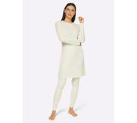 Langarmshirt FEEL GOOD "Longshirt", Damen, Gr. 40/42, beige (ecru), 64% Polyester, 32% Viskose, 4% Elasthan, unifarben, Shirts Langarmshirt (93568857-40) ecru