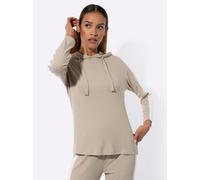 Langarmshirt FEEL GOOD "Longshirt", Damen, Gr. 44/46, beige (beige, ecru), 70% Viskose, 25% Polyester, 5% Elasthan, unifarben, Shirts Langarmshirt (16754443-44) beige, ecru