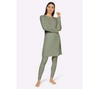 Langarmshirt FEEL GOOD "Longshirt", Damen, Gr. 44/46, grün (lindgrün), 64% Polyester, 32% Viskose, 4% Elasthan, unifarben, Shirts Langarmshirt (98672812-44) lindgrün
