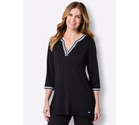 Langarmshirt FEEL GOOD "Longshirt", Damen, Gr. 44/46, schwarz (schwarz, weiß), 95% Viskose, 5% Elasthan, unifarben, Shirts Langarmshirt (64530761-44) schwarz, weiß