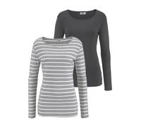 Langarmshirt FLASHLIGHTS "aus Baumwolle, Trendstarke Farben und Streifen, im Doppelpack", Damen, Gr. 48/50, bunt (grau, weiß, gestreift, anthrazit, meliert), Rippware, Obermaterial: 95% Baumwolle, 5% 