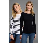 Langarmshirt FLASHLIGHTS "aus Baumwolle, Trendstarke Farben und Streifen, im Doppelpack", Damen, Gr. 48/50, schwarz-weiß (schwarz, weiß, gestreift, schwarz), Rippware, Obermaterial: 100% Baumwolle, ge