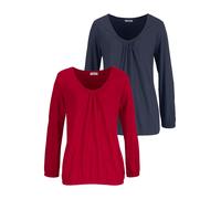 Langarmshirt FLASHLIGHTS, Damen, Gr. 32/34, bunt (rot, marine), Single Jersey, Obermaterial: 95% Viskose, 5% Elasthan, clean, unifarben, Basic, figurbetont hüftbedeckend, Shirts Langarmshirt, figurbet