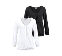 Langarmshirt FLASHLIGHTS, Damen, Gr. 32/34, schwarz-weiß (weiß, schwarz), Single Jersey, Obermaterial: 95% Viskose, 5% Elasthan, clean, unifarben, Basic, figurbetont hüftbedeckend, Shirts Langarmshirt