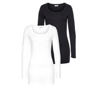 Langarmshirt FLASHLIGHTS, Damen, Gr. 32/34 (XS), schwarz-weiß (weiß, schwarz), Feinripp, Obermaterial: 100% Baumwolle, unifarben, Basic, sehr figurbetont Po-bedeckend, Rundhals, Shirts Langarmshirt, s