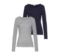 Langarmshirt FLASHLIGHTS, Damen, Gr. 36/38, blau (marine, grau, meliert), Feinripp, Obermaterial: 100% Baumwolle. Obermaterial Melange: 95% Baumwolle, 5% Viskose, unifarben, Basic, sehr figurbetont hü