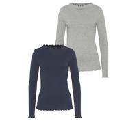 Langarmshirt FLASHLIGHTS, Damen, Gr. 38, blau (marine, grau melange), Feinripp, Obermaterial: 100% Baumwolle. Obermaterial 2: 95% Baumwolle, 5% Viskose. Obermaterial Melange: 95% Baumwolle, 5% Viskose