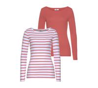 Langarmshirt FLASHLIGHTS, Damen, Gr. 44/46 (L), orange (koralle, weiß, gestreift, koralle), Feinripp, Obermaterial: 100% Baumwolle, gestreift, unifarben, Basic, sehr figurbetont hüftlang, Rundhals, Sh