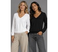 Langarmshirt FLASHLIGHTS, Damen, Gr. 44/46, schwarz-weiß (weiß, schwarz), Jersey, Obermaterial: 95% Viskose, 5% Elasthan, clean, unifarben, Basic, figurbetont hüftbedeckend, Shirts Langarmshirt, figur
