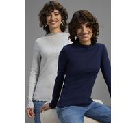 Langarmshirt FLASHLIGHTS, Damen, Gr. 48, blau (marine, grau melange), Feinripp, Obermaterial: 100% Baumwolle. Obermaterial 2: 95% Baumwolle, 5% Viskose. Obermaterial Melange: 95% Baumwolle, 5% Viskose