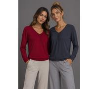 Langarmshirt FLASHLIGHTS, Damen, Gr. 52/54, bunt (rot, marine), Jersey, Obermaterial: 95% Viskose, 5% Elasthan, clean, unifarben, Basic, figurbetont hüftbedeckend, Shirts Langarmshirt, figurbetonter S