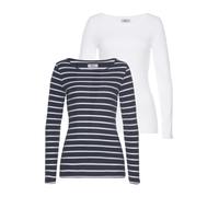 Langarmshirt FLASHLIGHTS, Damen, Gr. 52/54 (XXL), blau (marine, weiß, gestreift, weiß), Feinripp, Obermaterial: 100% Baumwolle, gestreift, unifarben, Basic, sehr figurbetont hüftlang, Rundhals, Shirts