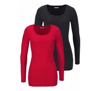 Langarmshirt FLASHLIGHTS, Damen, Gr. 52/54 (XXL), rot (rot, schwarz), Feinripp, Obermaterial: 100% Baumwolle, clean, unifarben, Basic, sehr figurbetont Po-bedeckend, Rundhals, Shirts Langarmshirt, seh