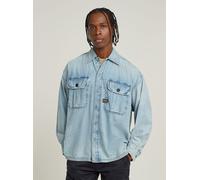 Langarmshirt G-STAR "2 Pocket Pleated Boxy Hemd", Herren, Gr. S, blau (sun faded isles blau), Obermaterial: 100% Baumwolle, Shirts Langarmshirt (18291436-S) sun faded isles blau