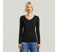 Langarmshirt G-STAR "Core eyben slim u t wmn ls", Damen, Gr. XL, schwarz (dk schwarz), Jersey, Obermaterial: 100% Baumwolle, unifarben, slim fit hüftbedeckend, V-Ausschnitt, abgesteppte Kante, Shirts