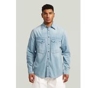 Langarmshirt G-STAR "Dakota Regular Shirt Long Sleeve", Herren, Gr. M, blau (vintage mirage), Obermaterial: 100% Baumwolle, Shirts Langarmshirt (47126617-M) vintage mirage