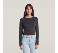 Langarmshirt G-STAR "Script Cropped r t ls wmn", Damen, Gr. XL, schwarz (shadow), Single Jersey, Obermaterial: 100% Baumwolle, unifarben, slim fit taillenbedeckt, Rundhals, Raglanärmel gewellter Absch