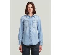 Langarmshirt G-STAR "Slim Western Hemd", Damen, Gr. S, sun faded blau mist, Obermaterial: 100% Baumwolle, Shirts Langarmshirt (78008314-S) sun faded blau mist