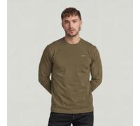 Langarmshirt G-STAR "True Regular r t ls", Herren, Gr. L, grün (schwarz khaki), Jersey, Obermaterial: 100% Baumwolle, unifarben, regular fit normal, Rundhals, abgesteppte Kante, Shirts Langarmshirt, a