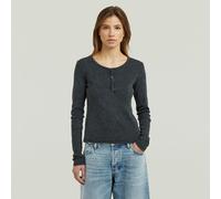 Langarmshirt G-STAR "Vintage Slim Henley t ls wmn", Damen, Gr. XXL, dk legion blau gd, Rippware, Obermaterial: 98% Baumwolle, 2% Elasthan, washed, slim fit hüftlang, Rundhals, abgesteppte Kante, Shirt