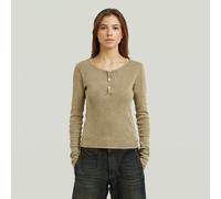 Langarmshirt G-STAR "Vintage Slim Henley t ls wmn", Damen, Gr. XXL, fossil gd, Rippware, Obermaterial: 98% Baumwolle, 2% Elasthan, washed, slim fit hüftlang, Rundhals, abgesteppte Kante, Shirts Langar