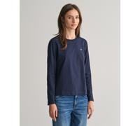 Langarmshirt GANT "REG SHIELD LS T-SHIRT", Damen, Gr. L, blau (evening blau), Single Jersey, Obermaterial: 100% Baumwolle, regular fit, Rundhals, Shirts Langarmshirt, kleine Logostickerei auf der Brus