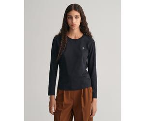 Langarmshirt GANT "REG SHIELD LS T-SHIRT", Damen, Gr. XXL, schwarz, Single Jersey, Obermaterial: 100% Baumwolle, regular fit, Rundhals, Shirts Langarmshirt, kleine Logostickerei auf der Brust (2452695