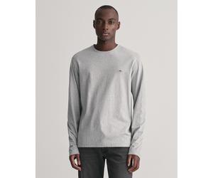 Langarmshirt GANT "REG SHIELD LS T-SHIRT", Herren, Gr. 4XL, grau (grau melange), Jersey, Obermaterial: 100% Baumwolle, Basic, regular fit hüftlang, Rundhals, abgesteppt, Shirts Langarmshirt, mit Logos