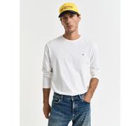 Langarmshirt GANT "REG SHIELD LS T-SHIRT", Herren, Gr. L, beige (eggshell), Jersey, Obermaterial: 100% Baumwolle, unifarben, Basic, regular fit hüftlang, Rundhals, abgesteppt, Shirts Langarmshirt, mit