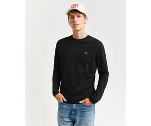 Langarmshirt GANT "REG SHIELD LS T-SHIRT", Herren, Gr. S, schwarz, Jersey, Obermaterial: 100% Baumwolle, unifarben, Basic, regular fit hüftlang, Rundhals, abgesteppt, Shirts Langarmshirt, mit Logostic
