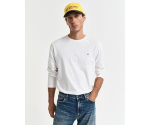 Langarmshirt GANT "REG SHIELD LS T-SHIRT", Herren, Gr. XXL, beige (eggshell), Jersey, Obermaterial: 100% Baumwolle, unifarben, Basic, regular fit hüftlang, Rundhals, abgesteppt, Shirts Langarmshirt, m