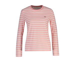 Langarmshirt GANT "REGULAR STRIPED SHIELD", Damen, Gr. XXL, hell pink, Single Jersey, Obermaterial: 100% Baumwolle, regular fit normal, Rundhals, eingesetzt gerader Abschluss, Shirts Langarmshirt, Reg