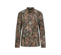 Langarmshirt GOLDNER "Bedrucktes Jersey-Shirt, Langarm", Damen, Gr. 44, grün (graugrün, gemustert), Obermaterial: 77% Viskose CV. 19% Polyester PES. 4% Elasthan EL., Shirts Langarmshirt, Stehkragen (1