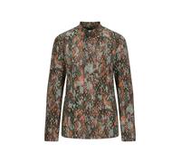 Langarmshirt GOLDNER "Bedrucktes Jersey-Shirt, Langarm", Damen, Gr. 48, grün (graugrün, gemustert), Obermaterial: 77% Viskose CV. 19% Polyester PES. 4% Elasthan EL., Shirts Langarmshirt, Stehkragen (1