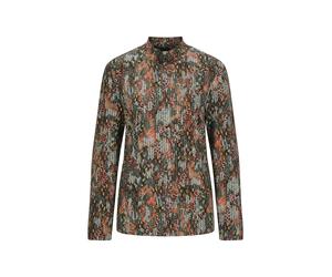 Langarmshirt GOLDNER "Bedrucktes Jersey-Shirt, Langarm", Damen, Gr. 52, grün (graugrün, gemustert), Obermaterial: 77% Viskose CV. 19% Polyester PES. 4% Elasthan EL., Shirts Langarmshirt, Stehkragen (1