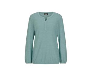 Langarmshirt GOLDNER "Elegante Bluse mit Zierblende, Rundhals", Damen, Gr. 44, grün (graugrün), Obermaterial: 80% Polyester PES. 15% Viskose CV. 5% Elasthan EL., Modisch, Shirts Langarmshirt, Gummibün