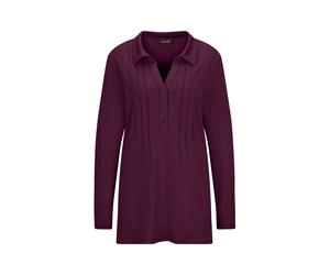 Langarmshirt GOLDNER "Halbarm Blusenshirt mit Hemdkragen", Damen, Gr. 40, rot (bordeaux), Obermaterial: 95% Viskose CV. 5% Elasthan EL., Modisch, Shirts Langarmshirt, Biesen (71456629-40) bordeaux