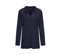 Langarmshirt GOLDNER "Halbarm Blusenshirt mit Hemdkragen", Damen, Gr. 46, blau (marine), Obermaterial: 95% Viskose CV. 5% Elasthan EL., Modisch, Shirts Langarmshirt, Biesen (95186466-46) marine