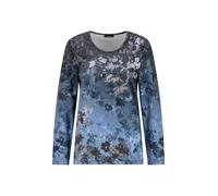 Langarmshirt GOLDNER "Jerseyshirt mit Blütenranken", Damen, Gr. 40, blau (blau, gemustert), Obermaterial: 80% Polyester PES. 15% Viskose CV. 5% Elasthan EL., figurumspielend, Gerade, Shirts Langarmshi