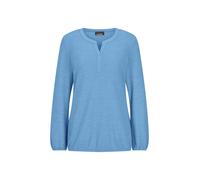 Langarmshirt GOLDNER "Kurzgröße Elegante Rundhals-Bluse mit Zierblende", Damen, Gr. 24, blau, Obermaterial: 80% Polyester PES. 15% Viskose CV. 5% Elasthan EL., Modisch, Shirts Langarmshirt, Gummibündc