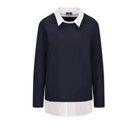 Langarmshirt GOLDNER "Kurzgröße Elegantes 2-in-1 Business-Oberteil", Damen, Gr. 19, blau (marine, weiß), Obermaterial: 94% Baumwolle CO. 6% Elasthan EL., Shirts Langarmshirt, Hemdkragen (65457909-19)