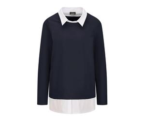 Langarmshirt GOLDNER "Kurzgröße Elegantes 2-in-1 Business-Oberteil", Damen, Gr. 19, blau (marine, weiß), Obermaterial: 94% Baumwolle CO. 6% Elasthan EL., Shirts Langarmshirt, Hemdkragen (65457909-19)