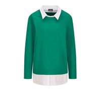 Langarmshirt GOLDNER "Kurzgröße Elegantes 2-in-1 Business-Oberteil", Damen, Gr. 24, grün (grün, weiß), Obermaterial: 94% Baumwolle CO. 6% Elasthan EL., Shirts Langarmshirt, Hemdkragen (68519110-24) gr