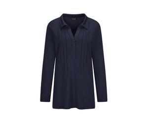 Langarmshirt GOLDNER "Kurzgröße Halbarm Blusenshirt mit Hemdkragen", Damen, Gr. 19, blau (marine), Obermaterial: 95% Viskose CV. 5% Elasthan EL., Modisch, Shirts Langarmshirt, Biesen (46612347-19) mar