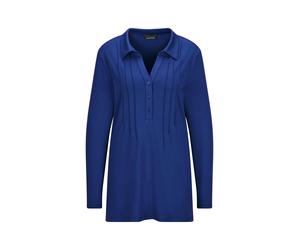 Langarmshirt GOLDNER "Kurzgröße Halbarm Blusenshirt mit Hemdkragen", Damen, Gr. 20, blau (royalblau), Obermaterial: 95% Viskose CV. 5% Elasthan EL., Modisch, Shirts Langarmshirt, Biesen (58605926-20) 